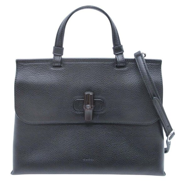 GUCCI Black Leather Bamboo Bag - Picture 1 of 12